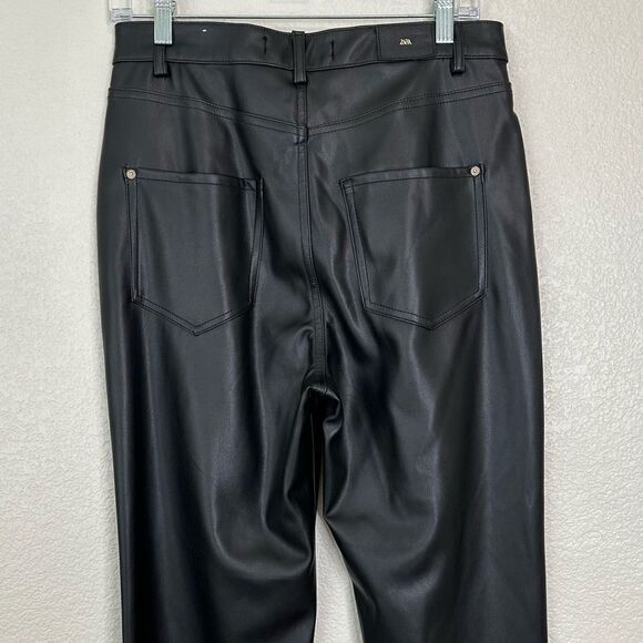 Zara Black Faux Leather Straight Leg High Rise Pants, Size 8 - Picture 8 of 13